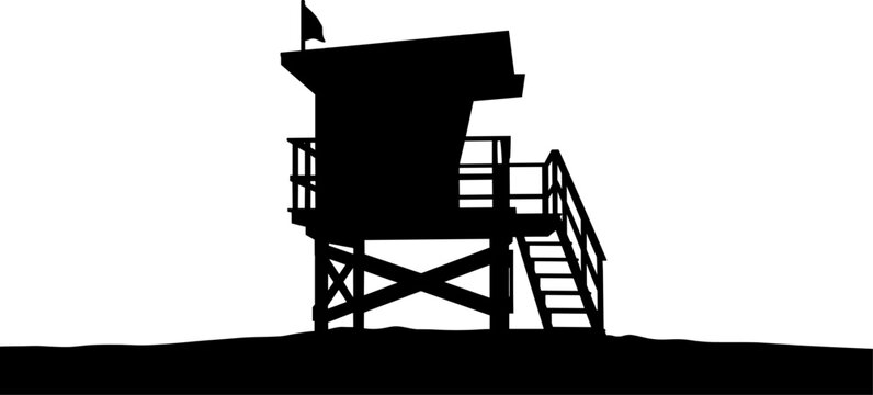 Lifeguard tower station on sandy beach silhouette