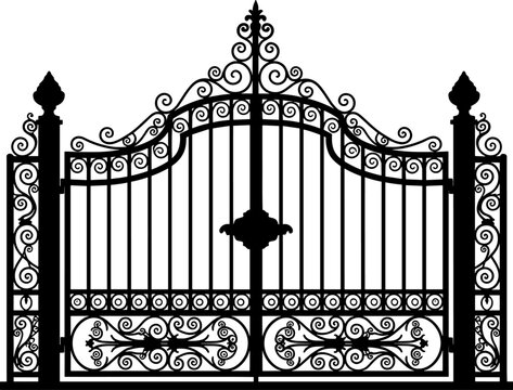 Ornate wrought iron gate silhouette with decorative scrolls