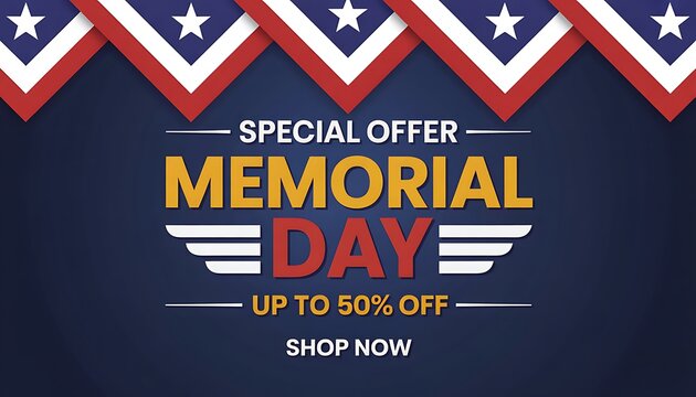 Memorial day special offer with american flag pattern and up to 50 percent discount