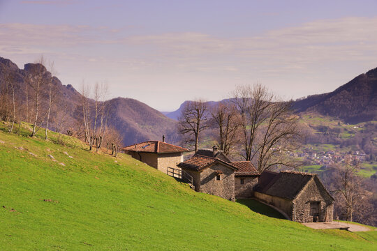 Old Alpine village in the Bergamasque Prealps. Val Taleggio, Lombardy, Italy