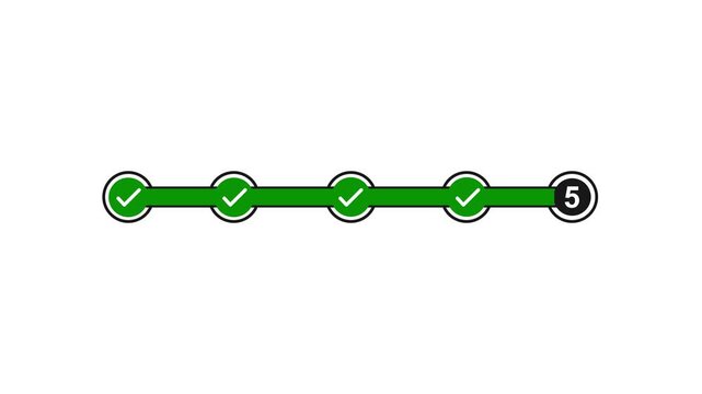 Step by step verification progress bar animation. five step verification bar with chick mark. verified concept animation.