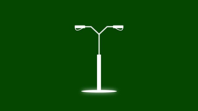 Public Street Light Pole. Light posts glowing animation. Modern city street lights row working at night motion background.