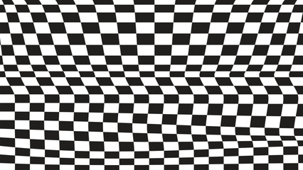 Obraz premium Black and white checkered pattern with wavy distortion effect
