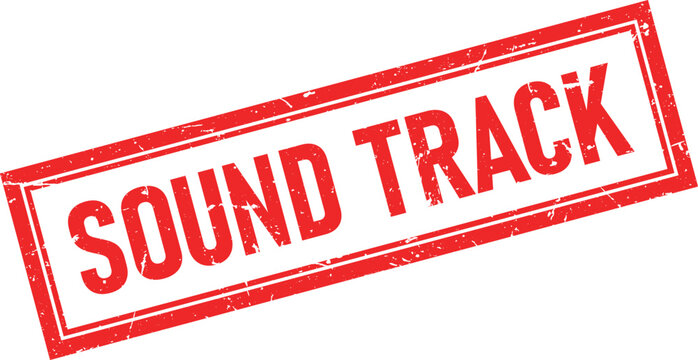 Sound Track Text Red Distressed Rubber Stamp Impression with Rectangle Frame Isolated on White