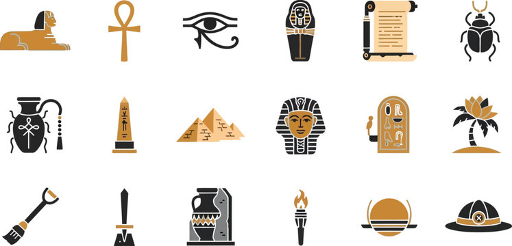 Iconic symbols and artifacts representing ancient egyptian culture and modern references Vector