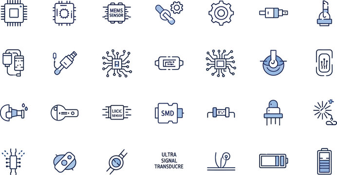 Illustrations of various electronic components and tools for circuit design Vector