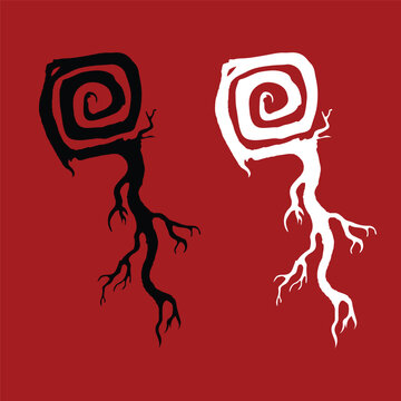 Mystical Abstract Tree Root Spiral Tribal Symbol Vector Illustration