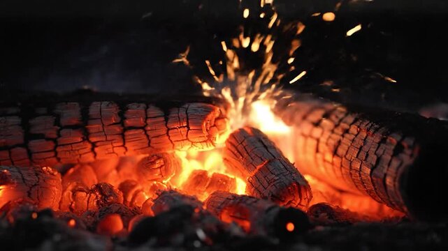 Burning wood logs in a fire.