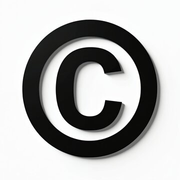 Black copyright symbol on white background represents legal protection for creative works. Intellectual property safeguarded by universal mark. Ownership rights notified. Warns against unauthorized