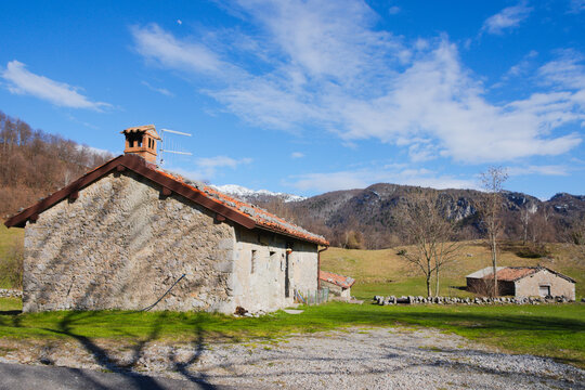 Old farmhouse in the production area of ​​the taleggio, a famous Italian cheese. Val Taleggio, Lombardy, Italy