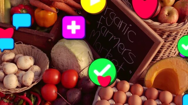 Market stall staying static as blue bubble popping, causing icons growing and drifting showing buzz