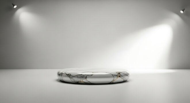 marble cylinder on gray background with spotlight