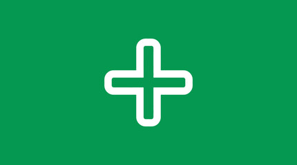 Fototapeta premium A white cross symbol on a green background represents medical help and health.