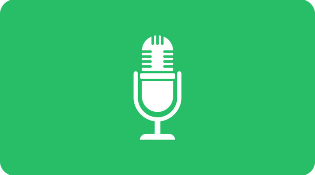 A white microphone icon on a green background represents a recording device.
