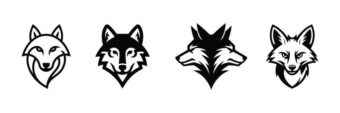 Collection of four different wolf head logos