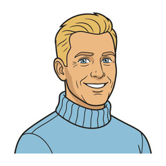 Fototapeta premium Smiling blond man in blue turtleneck sweater portrait