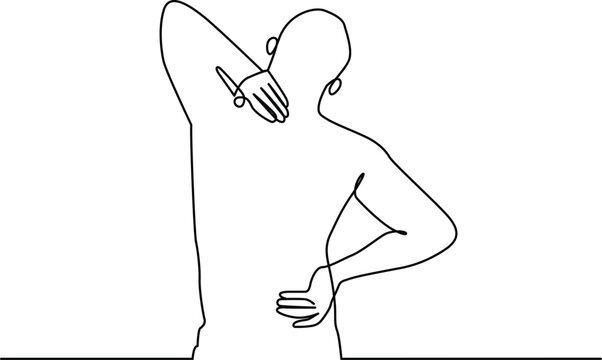 A stylized drawing of a person cutting their own hair with scissors Vector