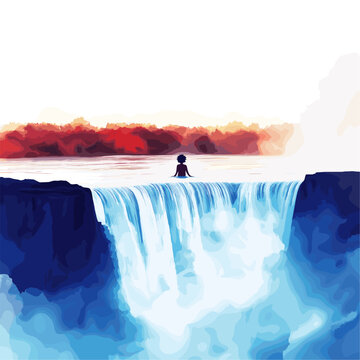 Victoria Falls Devils Pool. Victoria Falls Devils Pool hand drawn watercolor illustration on white background