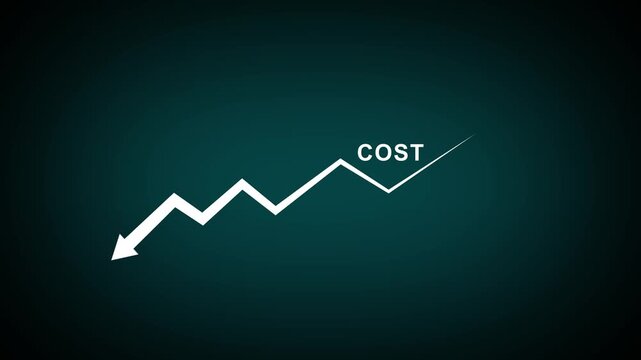 Cost reduction concept. Cost Management, The word COST appears as a decrease with the down arrow. Economy recession, low budget, Effective business, Expense reduce..4k motion graphics video