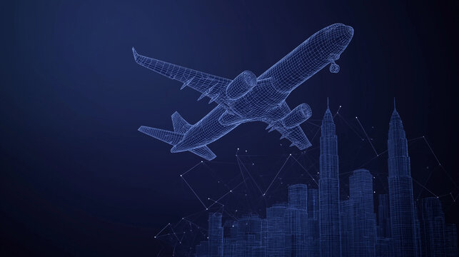 airplane plane transportation object digital tech low poly wireframe concept