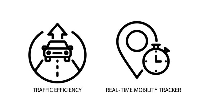 Traffic efficiency and real time mobility tracker transportation icons