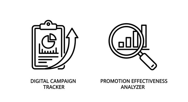 Digital campaign tracker and promotion effectiveness analyzer icons