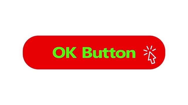 A Red OK Button Icon, a simple design with a click icon for digital interface usage. 4k accessible, modern