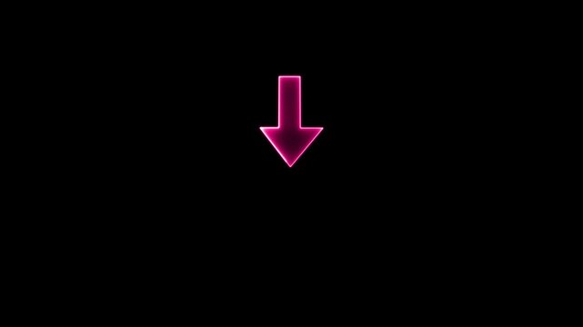 arrow pointing down, isolated on transparent background. Purple neon single-line directional down arrow animation. signal icon. Moving arrow pointing down. 