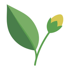 Obraz premium Simple flat of a green leaf and yellow flower bud on a stem