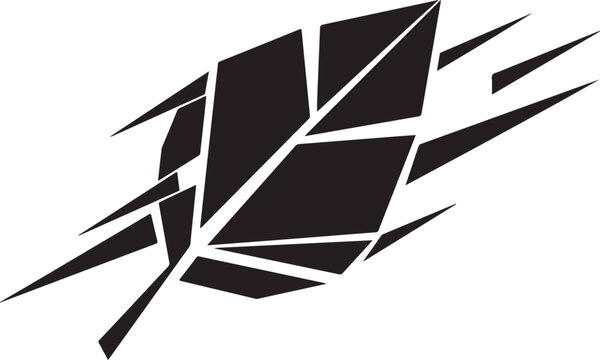 Black and white abstract geometric polygon shape with sharp angular lines and fragmented surfaces