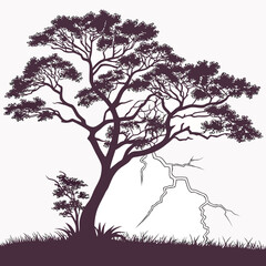 Obraz premium A vector graphic illustration of a tree with lightning striking the ground