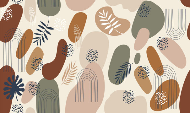 Abstract botanical seamless pattern design background nature art shapes bohemian-style, wall art vector illustration