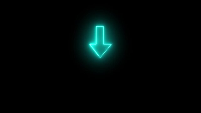 Abstract glowing down arrow icon animation Glowing down arrow loop HD animation. neon lighting direction arrow. download icon sign. 