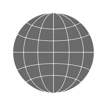 Minimalist globe icon with longitude and latitude lines, gray earth sphere vector, global network and communication symbol for business isolated on White Background