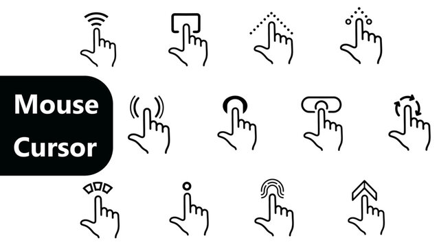Set of hand click icon set. Outline and flat style hand mouse cursor click icons. Modern arrow pointers, selecting fingers, link indicators, and digital navigation. Vector editable illustration.