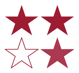 Obraz premium Burgundy star icons set, collection of 4 red five-pointed star vectors, minimalist rating and award symbols for web design and branding isolated on White Background