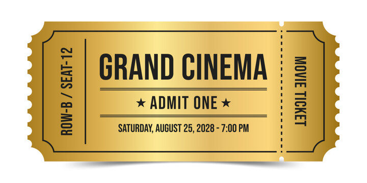 Golden premium grand cinema movie ticket vector design