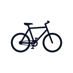 Fototapeta premium A minimalist black bicycle icon with a white background, simple bike silhouette with wheels pedals and handlebars.