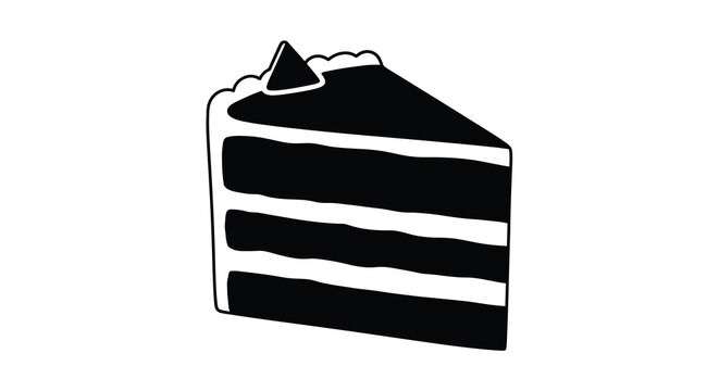 A simple black and white illustration of a layered cake slice