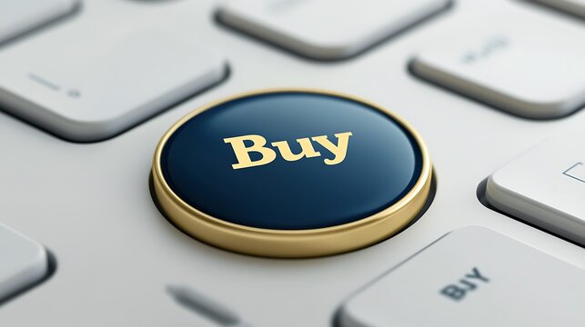 Buy button on a white computer keyboard for online shopping and commerce