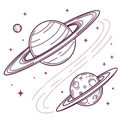 A minimalist vector illustration of planets and stars in a stylized cosmic scene © sahana11