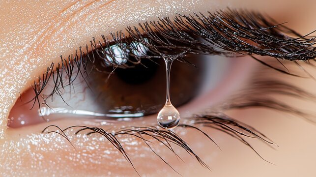 Lash strand separation macro photography separated eyelash strands single tear drop forming natural moisture individual lash details texture