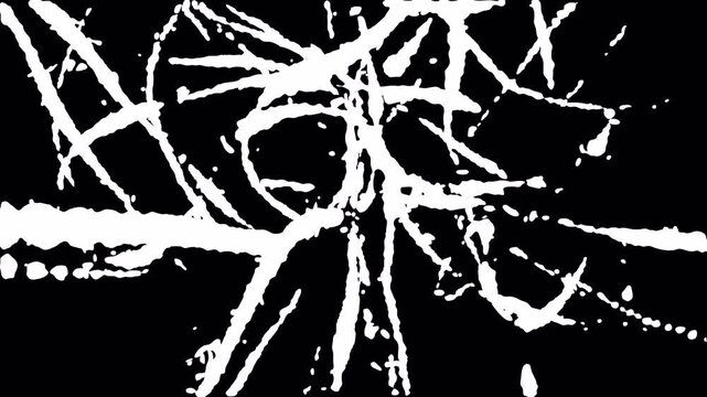 Abstract white lines dance across pure black canvas