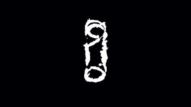 White stylized symbol floats against deep black background