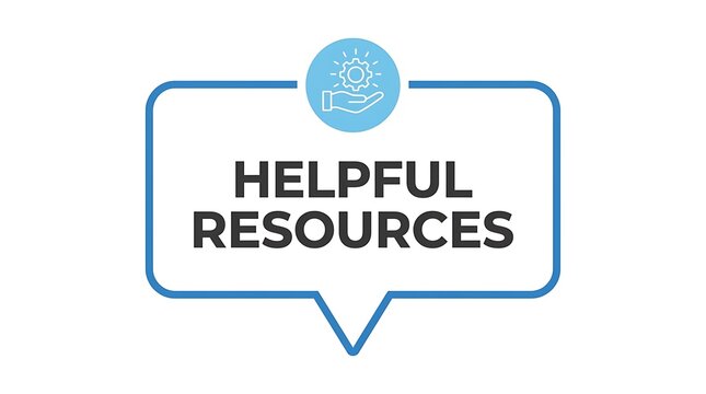 Modern speech bubble with helpful resources icon and text, clean flat design for marketing materials