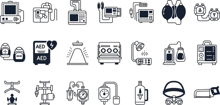 Collection of medical and emergency equipment icons Vector
