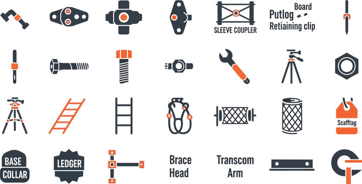 Illustrated icons of various camera tripod and photography equipment parts Vector