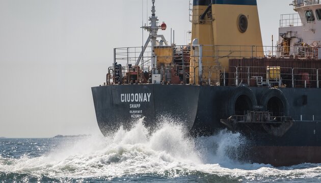 GIUOONAY: A Massive Ship Breaking Waves in the Open Sea large industrial named cuts through
