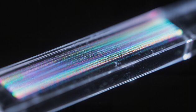 Holographic Rainbow Tube close-up of with effect showing gradient colors from blue to green