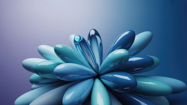 Vibrant blue flower-like object with rounded petals radiates from a central point